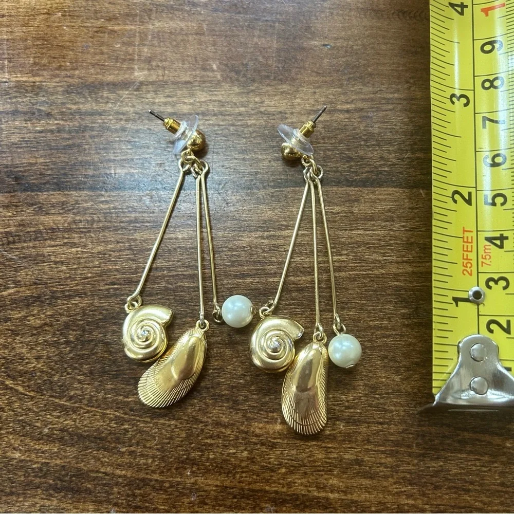 4/$15 gold tone shell drop earrings